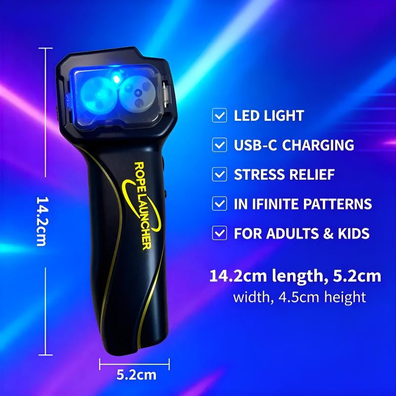 Ropelauncher Fluorescent Rotating Lasso Toy with LED Light USB-C Rechargeable Stress-Relieving String Shooter for Adults & Children Ideal for Indoor & Outdoor Play