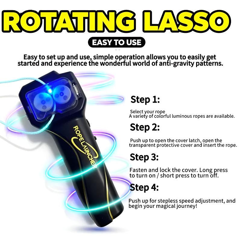 Ropelauncher Fluorescent Rotating Lasso Toy with LED Light USB-C Rechargeable Stress-Relieving String Shooter for Adults & Children Ideal for Indoor & Outdoor Play