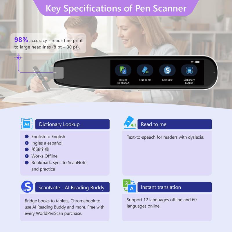 Worldpenscan AI Reader - a Smart Pen Scanner with AI Reading Buddy