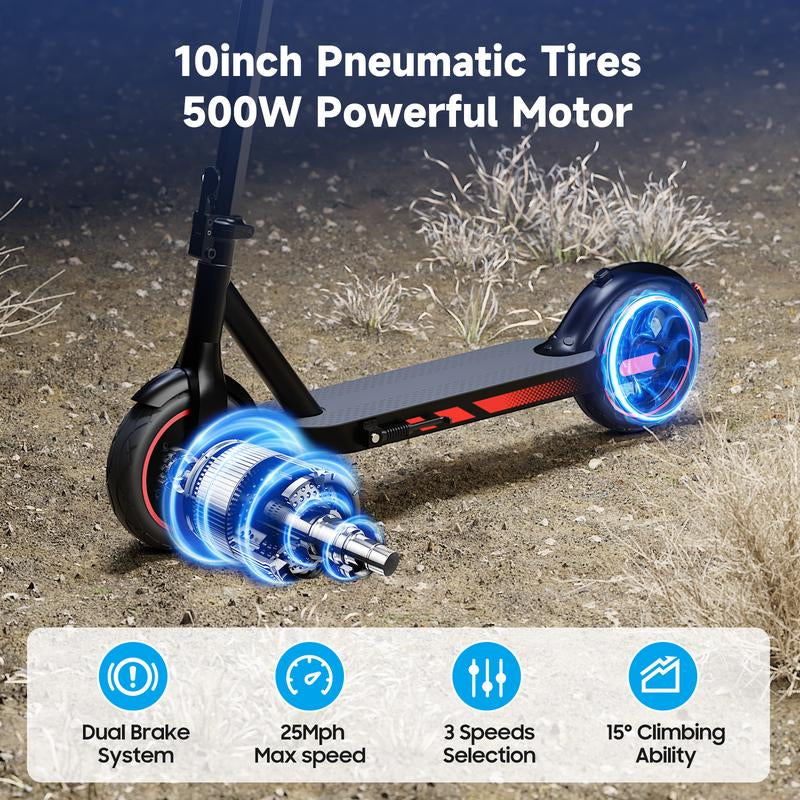 Long Range Commuter V10 Electric Scooter 10'' Vacuumtires, 500W Motor 28 MPH Portable Folding Scooter ,28 Miles of Range , Application Control Adjustment Function&Cruise Control,Daily Commuting and Children'S Leisure and Entertainment