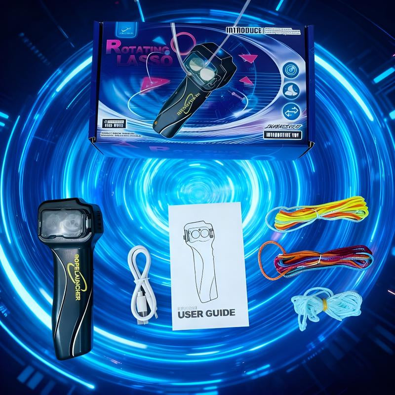 Ropelauncher Fluorescent Rotating Lasso Toy with LED Light USB-C Rechargeable Stress-Relieving String Shooter for Adults & Children Ideal for Indoor & Outdoor Play
