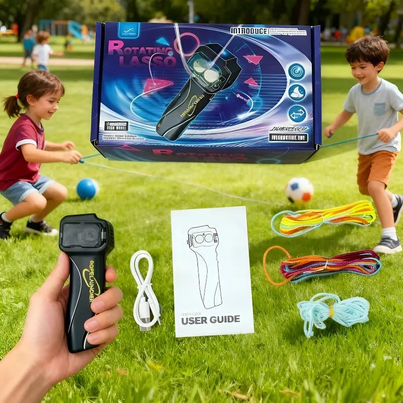 Ropelauncher Fluorescent Rotating Lasso Toy with LED Light USB-C Rechargeable Stress-Relieving String Shooter for Adults & Children Ideal for Indoor & Outdoor Play