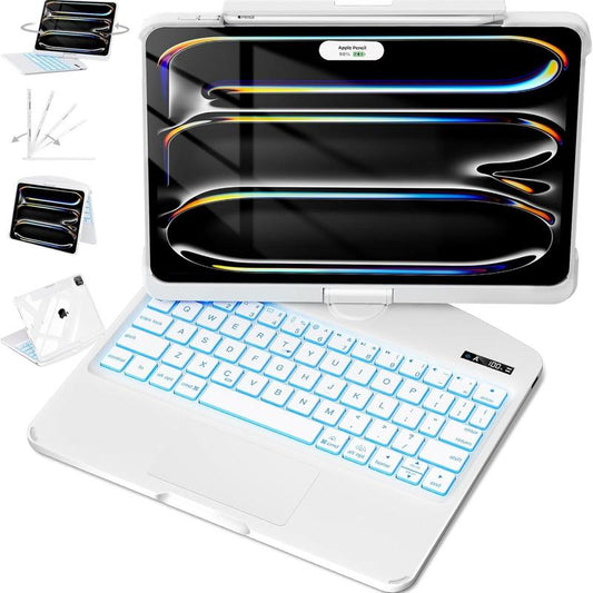 Black Friday Sale-Lecsas Solid Color Series Ipadcase with Keyboard for Ipad .360°Rotating Multi-Touch Trackpad, RGB Backlit Keyboardtransparent Back, Pencil Holder, Type-C Charging