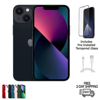 Refurbished Apple Iphone 13 (Unlocked) A2482 Excellent Condition with Pre-Installed Tempered Glass Screen Protector and 1 Year Warranty