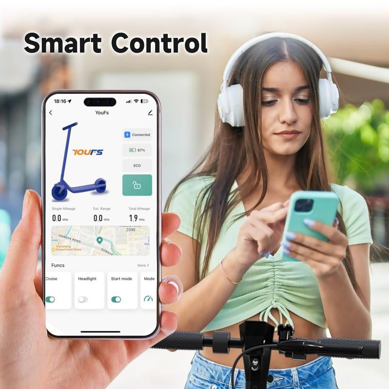 Long Range Commuter V10 Electric Scooter 10'' Vacuumtires, 500W Motor 28 MPH Portable Folding Scooter ,28 Miles of Range , Application Control Adjustment Function&Cruise Control,Daily Commuting and Children'S Leisure and Entertainment